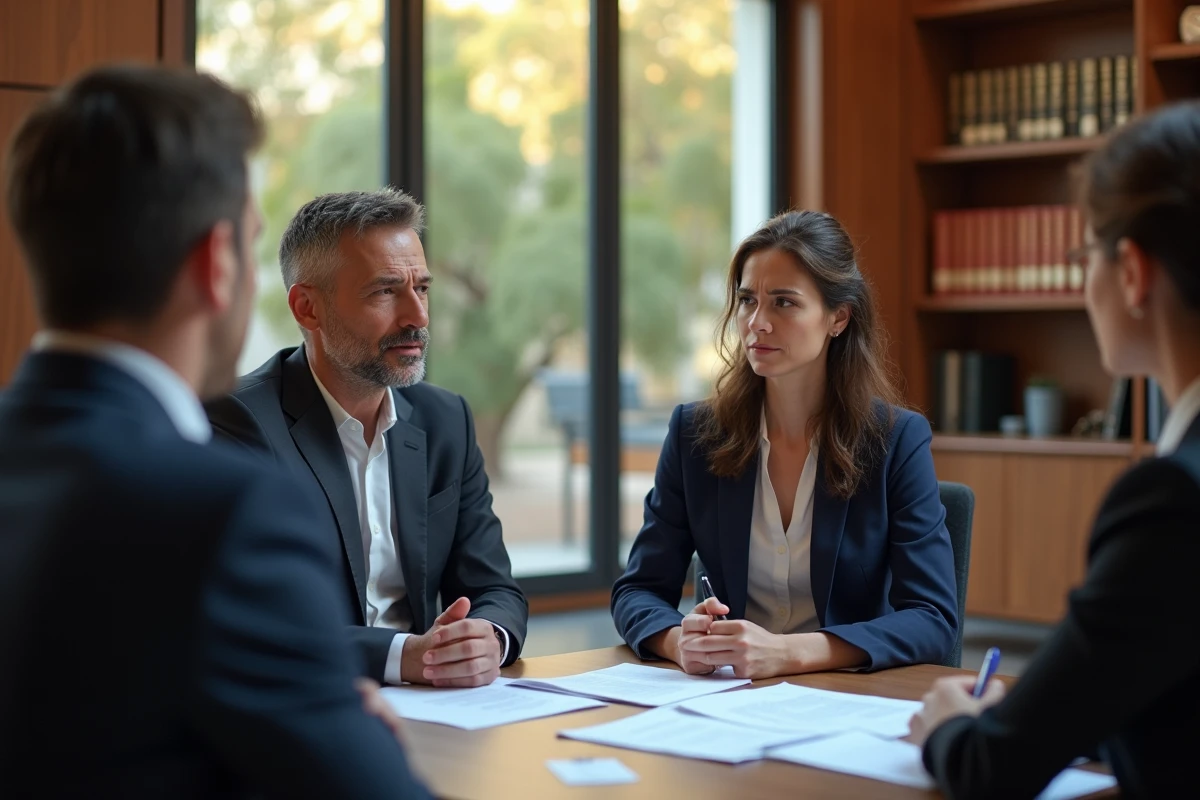 Avocate spécialisée en pension alimentaire consultant un couple en instance de divorce dans un cabinet juridique à Marseille