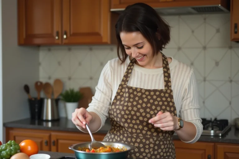 Femme en cuisine moderne prépare un repas avec un appareil électroménager